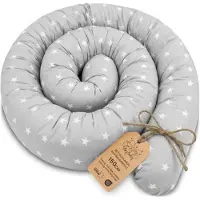 Totsy Baby Zijslaper kussen Lichaamskussen 150 cm Katoen - Lang kussen bed rol slaapkussen nek rol Decoratie voor kinderkamer Oeko-Tex Grijs met witte sterren