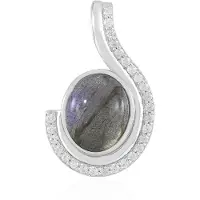 Cavill - Zilveren Hanger - 925 Sterlingzilver - Blauwe Minary Labradoriet 3,6ct - Zirkonia 0,48ct - Elegante Ovale Cabochon uit Madagaskar