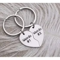 Fler | Roestvrij Staal Sleutelhanger Set | Zilverkleur | Paar Sleutelhanger | Sieraden voor koppels en vrienden | Geliefden | Weirdo #1 | Weirdo #2 | Valentijnsdag cadeau | Liefdes Geschenk