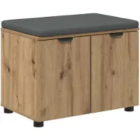 vidaXL Schoenbank met kussen Artisanaal eiken 60 x 38 x 46 cm