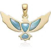 Cavill - Zilveren hanger met Larimar Cabochons 1,93 ct - 925 Sterling Zilver Verguld - Modern Abstract Vogelmotief - Handgemaakte unisex sieraden