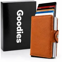 Goodies Pasjeshouder Uitschuifbaar - RFID Creditcardhouder - 14 Pasjes - Anti-diefstal - Kaarthouder - Cognac - Leer & Aluminium - Incl. Cadeauverpakking