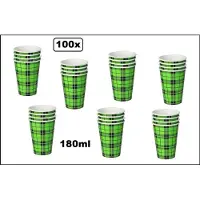 TakeAware 100x Beker Schotse ruit 180ml next generation - volledig composteerbaar - schots koffiebeker thee water frisdrank festival kantoor