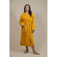 CozyLion Badjas Unisex – Badstof Katoen – Badjas voor Dames & Heren – Met Capuchon en Zakken – Geel