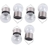 Discountershop Set van 6 Zonne Tuinlampen voor Beach - Roestvrij Staal & Kristal - Zilver - 9x6cm - Ophangsysteem - Buitenverlichting Ideaal voor Tuinfeesten, Terras & Barbecues