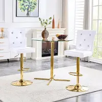 HAUSS SPOLE Eetkamerstoel - Vintage Design - Set Van 2 - Verstelbare Zithoogte Met Kristalknoopdetails - Voor Eethoek En Bar - Kunstleer Wit