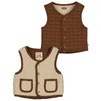 Feetje reversible gilet Tiny Timber Tales - beige/bruin Jongens Teddy Ronde hals - maat 56