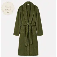 Decoware Badjas Olijfgroen Unisex M/L – Zachte Polyflanel Badjas – Sjaalkraag, Zakken en Riem