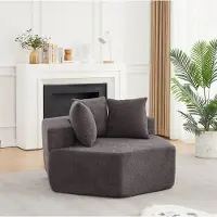 OKWISH Fauteuil - Hexagonale Modulaire Enkelzit Met 3 Kussens - Zachte Chenille Bekleding Voor Woonkamer Of Lounge - Stof - Grijs