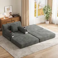 HAUSS SPOLE Fauteuil - 1-Zits Slaapfauteuil Met Hocker - Hoge Rugleuning Met 2 Bekerhouders En 4 Zijvakken - Voor Woonkamer En Logeerkamer - Cord Donkergrijs