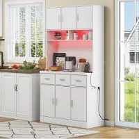 HAUSS SPOLE Keukenkast - Ledverlichting Met Appbediening En Stopcontact - 6 Deuren En 3 Lades Voor Keuken En Eetkamer - MDF - 100x40x180 Cm - Wit