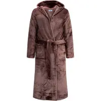 Gaubert Unisex Badjas Extra Lang met Capuchon en Ceintuur - Ochtendjas - Superzacht Coral Fleece - Heren Dames - Koffiebruin - Maat L/XL - 8210-Coffee