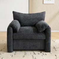HAUSS SPOLE Fauteuil - Moderne Chenille Relaxstoel - Royale 1-Zits Met Hoge Rugleuning En Armkussens - Voor Woonkamer En Slaapkamer - Grijs