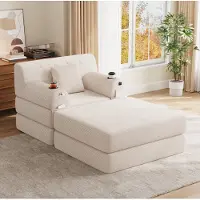 HAUSS SPOLE Fauteuil - Slaapfauteuil Met Hocker - Ligfunctie Met Hoge Rugleuning En Bekerhouders - Voor Woonkamer En Logeerkamer - Cord Beige