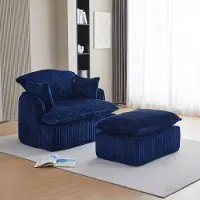 HAUSS SPOLE Fauteuil - Compressie Fauteuil Met Hocker - Zachte Ribstof - Voor Woonkamer En Studio - Retro Uitstraling - Blauw
