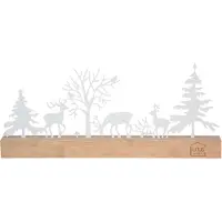 UNUS Decoratieve standaard bossilhouet met 3 herten, vogels en paddenstoel wit