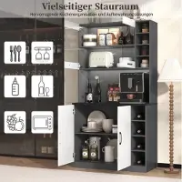 HAUSS SPOLE Keukenkast - Met Ledverlichting En Kabeldoorvoer - Vrijstaand Met Magnetronruimte En Verstelbare Vakken - MDF - 100x47x187 Cm - Wit Grijs