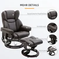 HAUSS SPOLE Relaxfauteuil Massagestoel Met Voetbank En Ligfunctie Voor Ontspanning En Woonkamer Kunstleer Bruin 360 Graden Draaibaar