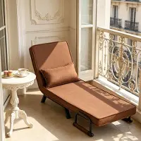 HAUSS SPOLE Fauteuil - Opvouwbare Slaapstoel - 3-in-1 Met Verstelbare Rugleuning en Kussen - Voor Woonkamer, Slaapkamer en Balkon - Linnen Bruin