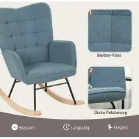 HAUSS SPOLE Schommelstoel Fauteuil Met Berbervliesoptiek En Armleuningen Voor Woonkamer En Slaapkamer Van Hout En Metaal Lichtblauw
