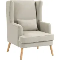 HAUSS SPOLE Fauteuil - Hoge Rugleuning Met Lendekussen - Brede Zitting En Houten Poten - Voor Woonkamer En Kantoor - Stof Beige