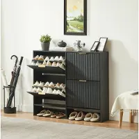 HAUSS SPOLE Schoenenkast - Smal Ontwerp Met Kantelvakken En Open Onderplank - Voor Hal En Entree - Hout En Metaal - 120x24x102 Cm - Zwart