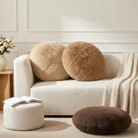 vidaXL Kussensloop 2 st HEERLEN Taupe Ø 60 cm Nep Konijnenbont