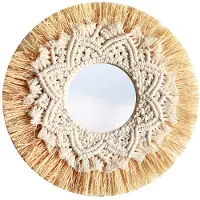 Exogio Nordic Stro Geweven Hotel Bed and Breakfast Muur Boho Decor Handgeweven Spiegel Decoratie Macramé Decoratief