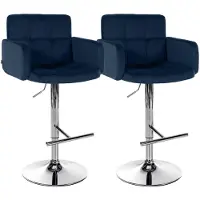CLP Los Angeles Set barkrukken - Met armleuning - Met rugleuning - Verstelbaar - Velvet - Fluweel - chroom/blauw