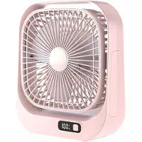 VHV - Bureauventilator - Oplaadbare mini ventilator met LED-display - 3 standen en 360° draaibaar - Roze