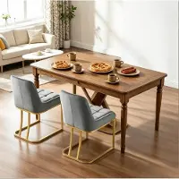 OKWISH Eetkamerstoel Set van 2 Grijs - Velvet Gestoffeerd Met Metalen Frame En Armleuningen - Voor Eetkamer Woonkamer En Make Up Hoek