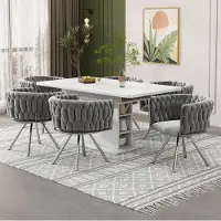 OKWISH Eetkamerstoel Set Van 6 – 72 Cm Draaibare Kuipstoel Met Armleuningen – Comfortabele Zit Voor Eetkamer En Woonkamer – Metaal – Grijs