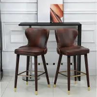 OKWISH Barkruk – Set Van 2 Met Rugleuning En Voetensteun – Retro Vintage Voor Keukenbar En Eethoek – Kunstleer, Hout En Metaal – Bruin