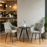 OKWISH Eetkamerstoel – Ergonomisch Met Armleuningen – Set Van 2 – Kunstleer En Metaal – Modern – Grijs – Voor Eetkamer En Woonkamer
