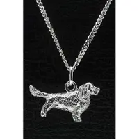 MOOYE ® - Collectie Zilveren Sussex spaniel met staart ketting hanger - groot