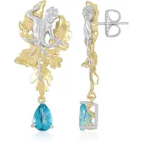 Cavill - 4,14 ct Braziliaanse Paraiba Blauwe Topaas - 925 Sterling Zilver met Palladium - Peervormige Luxe Oorbellen met 3D Gouddetails