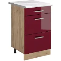 Vicco Keukenonderkast R-Line Rode hoogglans/Goudkleurig Eiken 50 cm marmer werkblad, Model 69975