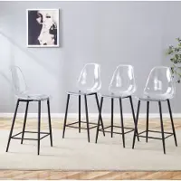 OKWISH Barkruk Set Van 4 – Transparante Barkruk Met Rugleuning – Voor Keuken Bar En Eetkamer – Kunststof En Metaal – Zwart
