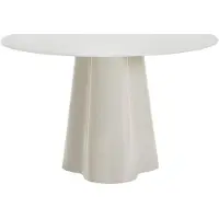 Vente-unique Ronde eettafel voor 4 personen in MDF en gehard glas - Beige gelakt - AVALINA