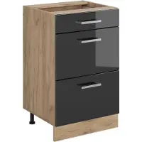 Vicco Keukenonderkast R-Line Antraciet Hoogglans/Goudkleurig Eiken 50 cm zonder werkblad, Model 69898