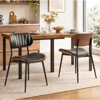 OKWISH Eetkamerstoel Set Van 2 49,5 X 49,5 X 80 Cm Ergonomische Gebogen Rugleuning En Gewatteerde Zitting Voor Eetkamer En Keuken Kunstleer Metaal Zwart