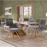 OKWISH Eetkamerstoel – Set Van 4 Kuipstoelen – Draaibaar, Met Armleuningen & Hoge Rug – Voor Eetkamer Of Woonkamer – Velvet – Grijs