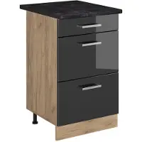 Vicco Keukenonderkast R-Line Antraciet Hoogglans/Goudkleurig Eiken 50 cm antraciet werkblad, Model 69899