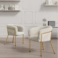 OKWISH Eetkamerstoel – Set Van 2 Kuipstoelen Met Armleuningen – Zachte Stof, Metalen Onderstel En Stabiele Vierpoot – Voor Woonkamer En Slaapkamer – Wit