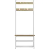 Tyr Kapstok Met Schoenenrek - Halmeubel Met kapstok - Kapstok Met Bankje - Wit - 70cm x 33cm x 175cm