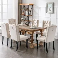 OKWISH Eetkamerstoel Set Van 6 – Velours Met Gecapitonneerde Rugleuning En Knopen – Voor Eetkamer En Woonkamer – Houten Poten – Beige
