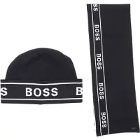 BOSS Set met herenpet en -sjaal met herhaald logo (Zwart)