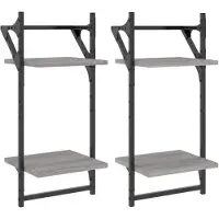 vidaXL Wandschappen 2-laags met stangen 2 st 30x25x65 cm grijs sonoma