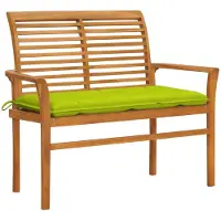 vidaXL Tuinbank met heldergroen kussen 112 cm massief teakhout