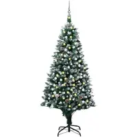 vidaXL Kunstkerstboom met LED en kerstballen en dennenappels 210 cm